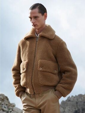 Carven Teddy Bear Alpaca Jacket in tan size 52/M